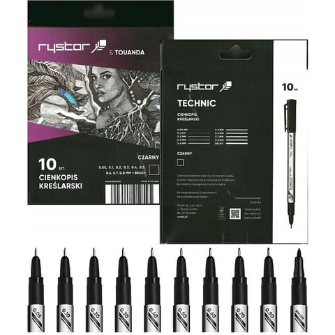 ⁨Cienkopisy kreślarskie Rystor Technic (9 + brush) czarne (10)⁩ w sklepie Wasserman.eu