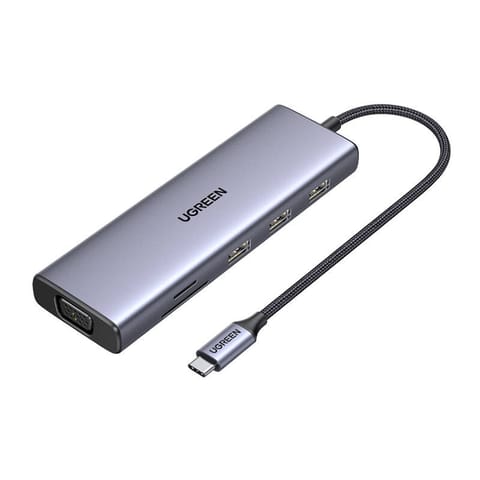 ⁨Hub USB-C Ugreen CM498, 3x USB 3.0, HDMI 4k 30Hz, VGA, RJ45, SD/TF, PD 100W (szary)⁩ w sklepie Wasserman.eu