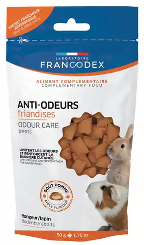 ⁨Francodex Przysmak dla gryzoni i królików na ograniczenie zapachów 50g [FR174130]⁩ w sklepie Wasserman.eu