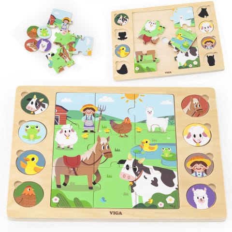 ⁨VIGA Drewniane Puzzle Odgadnij Po Cieniu - Farma Układanka 17 el.⁩ w sklepie Wasserman.eu