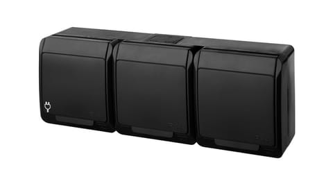 ⁨HERMES IP44 gniazdo natynkowe potrójne z uziemieniem 3x2P+Z czarne 0323-09⁩ w sklepie Wasserman.eu
