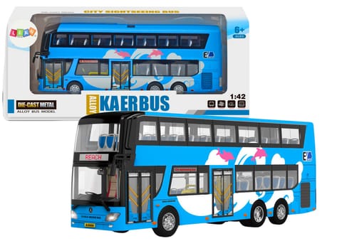 ⁨Autobus Piętrowy Wycieczkowy 1:42 Metalowy Światła Niebieski⁩ w sklepie Wasserman.eu
