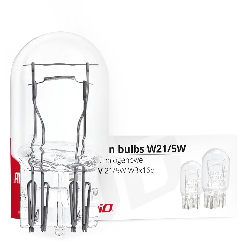⁨Żarówki halogenowe t20 w21/5w w3x16d 10 szt. amio-02552⁩ w sklepie Wasserman.eu