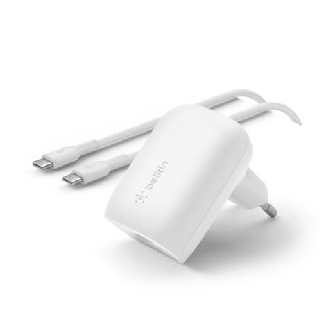 ⁨Ładowarka Belkin BoostCharge USB-C PD 3.0 PPS Wall Charger 30W + USB-C to USB-C Cable 1m White⁩ w sklepie Wasserman.eu