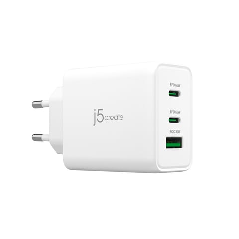 ⁨Ładowarka sieciowa j5create 65W GaN USB-C 3-Port Charger - EU (2xUSB-C 1xUSB3.0; kolor biały) JUP3365E-EN⁩ w sklepie Wasserman.eu