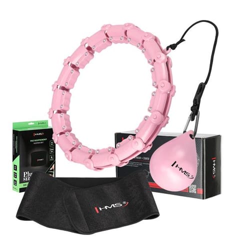 ⁨ZESTAW HULA HOP HHW02 LIGHT PINK Z WYPUSTKAMI I OBCIĄŻNIKIEM HMS + PAS BR163 BLACK PLUS SIZE⁩ w sklepie Wasserman.eu