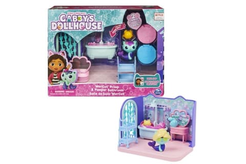 ⁨Gabby's Dollhouse Primp and Pamper Bathroom with MerCat Figure, 3 Accessories, 3 Furniture and 2 Deliveries, Kids Toys for Ages 3 and up⁩ at Wasserman.eu