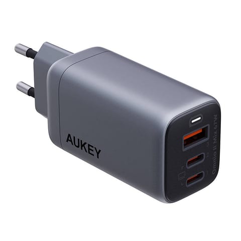 ⁨Ładowarka sieciowa Aukey PA-B6U, 1xUSB-A, 2xUSB-C, 67W (szara)⁩ w sklepie Wasserman.eu