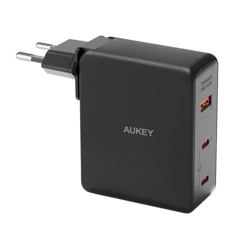 ⁨Ładowarka sieciowa Aukey PA-B7O, 1xUSB-A, 2xUSB-C, 140W GaN (czarna)⁩ w sklepie Wasserman.eu