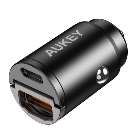 ⁨Ładowarka samochodowa Aukey CC-A3, 1xUSB-A, 1xUSB-C, 30W (czarna)⁩ w sklepie Wasserman.eu