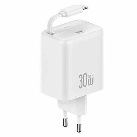 ⁨USAMS Ład. siec. 1xUSB-C ze zwijanym kablem USB-C Retractable PD+QC 30W Gan Fast Charging biały/white YC Series CC241TC02 (US-CC241)⁩ w sklepie Wasserman.eu