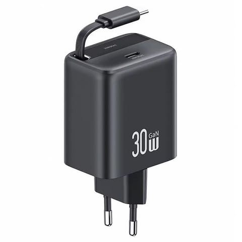 USAMS Ład. siec. 1xUSB-C ze zwijanym kablem USB-C Retractable PD+QC 30W Gan Fast Charging czarny/black YC Series CC241TC01 (US-CC241) w sklepie Wasserman.eu