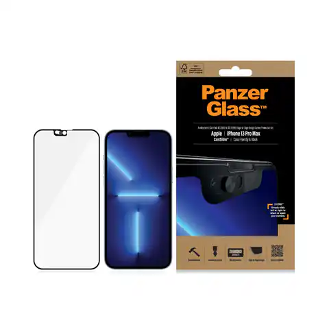 ⁨Tempered Glass E2E Cam Slider iPhone 13 Pro Max 6.7 Inch Microfracture Case Friendly Anti Bacterial Black⁩ at Wasserman.eu