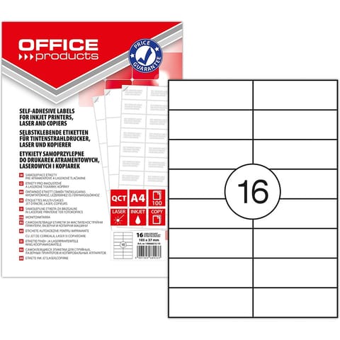 ⁨Etykiety Office Products A4 105x37mm białe (100)⁩ w sklepie Wasserman.eu