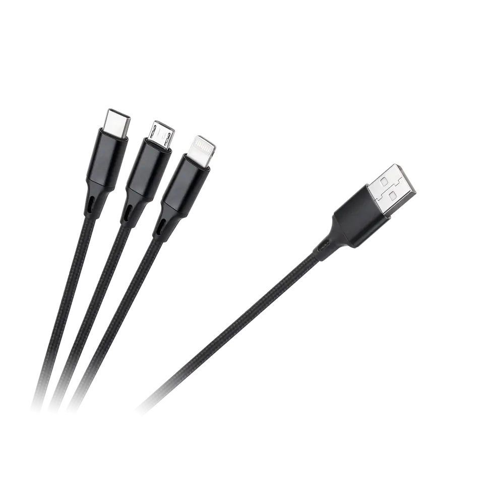 ⁨Kabel USB 3w1 microUSB, USB typu C, Lightning 100 cm⁩ w sklepie Wasserman.eu