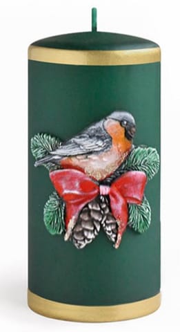 Świeca ZIMOWY PTASZEK walec mały 7x10cm parafinowa zielona w sklepie Wasserman.eu