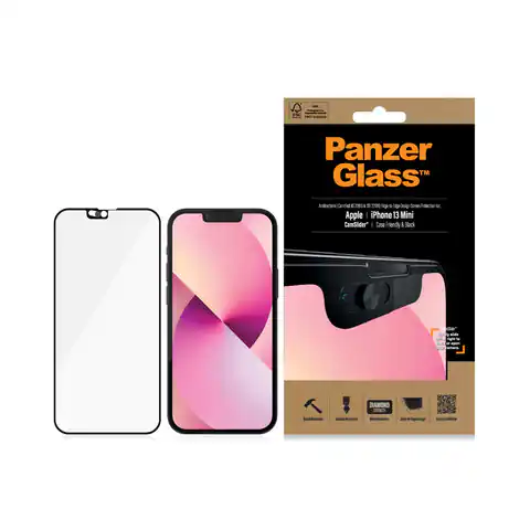 ⁨Tempered Glass E2E Cam Slider iPhone 13 Mini 5.4 Inch Microfracture Case Friendly Anti Bacterial Black⁩ at Wasserman.eu