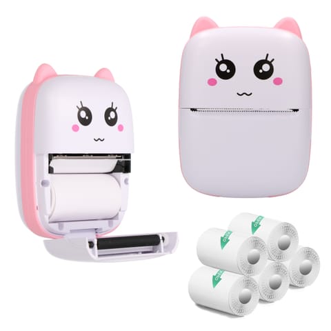⁨Extralink Kit | Thermal printer EPP-001 Pink + Self-adhesive thermal paper 5 rolls |⁩ at Wasserman.eu