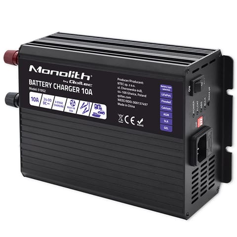 ⁨Qoltec Smart Monolith Battery Charger for LiFePO4 AGM GEL SLA batteries | 10A | 24V⁩ at Wasserman.eu