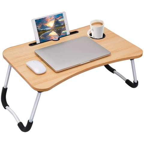 ⁨Przenośny składany stolik pod laptopa Notebooka na biurko do łóżka śniadaniowy podstawka pod laptop MacBook Jasne drewno⁩ w sklepie Wasserman.eu