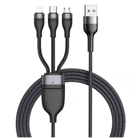 ⁨Kabel 3w1 USB-C micro USB Lightning szybkie ładowanie QC3.0 Quick Charge 2.1A 10W 1.2 m Powerline Czarny⁩ w sklepie Wasserman.eu