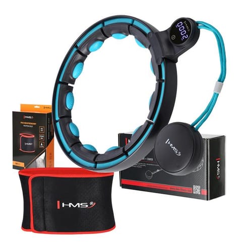 ⁨MAGNETIC HULA HOOP SET BLACK/TURQUOISE HHM17 WITH HMS COUNTER + SLIMMING BELT BR163 RED⁩ at Wasserman.eu