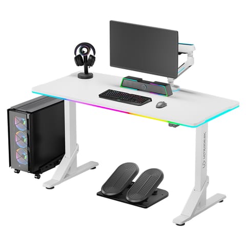 ⁨ULTRADESK Biurko dla gracza IRON WHITE, 132,5x60,5 cm, 71-81  cm, mechaniczna regulacja wysokości⁩ w sklepie Wasserman.eu