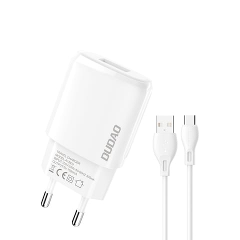 ⁨Dudao ładowarka sieciowa USB-A 7.5W + kabel USB-A - USB-C 1m biały (A1sEUT)⁩ w sklepie Wasserman.eu