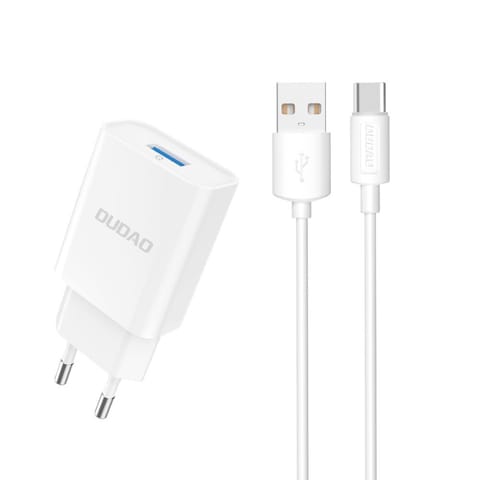 ⁨Ładowarka sieciowa USB-A 2.1A 10W z kablem USB-A - USB-C biała⁩ w sklepie Wasserman.eu