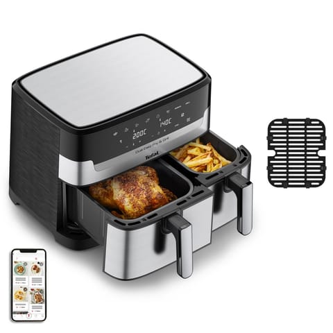 ⁨Tefal Dual Easy Fry & Grill EY905D Double 8.3 L Stand-alone 2700 W Hot air fryer Stainless steel⁩ at Wasserman.eu