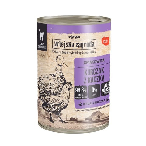 ⁨Wiejska Zagroda - Kurczak z kaczką - Mokra karma dla kota - 400g⁩ w sklepie Wasserman.eu