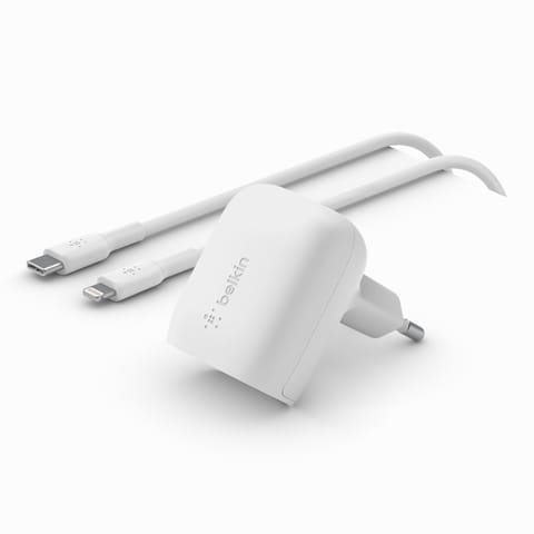 ⁨Ładowarka Belkin BoostCharge USB-C PD 3.1 PPS Wall Charger 20W + USB-C to Lightning Cable 1m White⁩ w sklepie Wasserman.eu