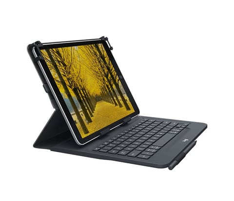 ⁨Logitech Universal Folio with integrated keyboard for 9-10 inch tablets QWERTZ German Bluetooth Black⁩ at Wasserman.eu