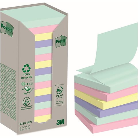 ⁨Karteczki Post-it Z-Notes 76x76mm (R330-1RPT) pastelowe (16x100)⁩ w sklepie Wasserman.eu