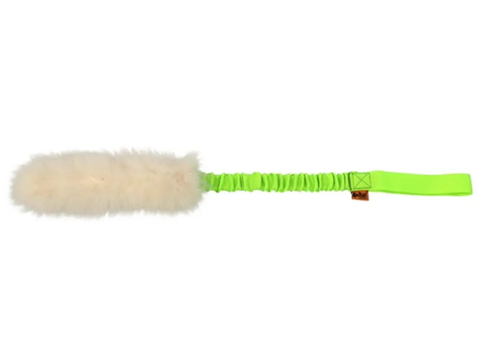 ⁨Dingo Dog Toy - Jerk Natural Sheep Fur Bungee Green⁩ at Wasserman.eu