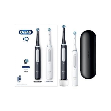 ⁨Oral-B | Electric Toothbrush Duo pack | iO4 Series | Rechargeable | For adults | Number of brush heads included 2 | Number of teeth brushing modes 4 | Black/White⁩ at Wasserman.eu