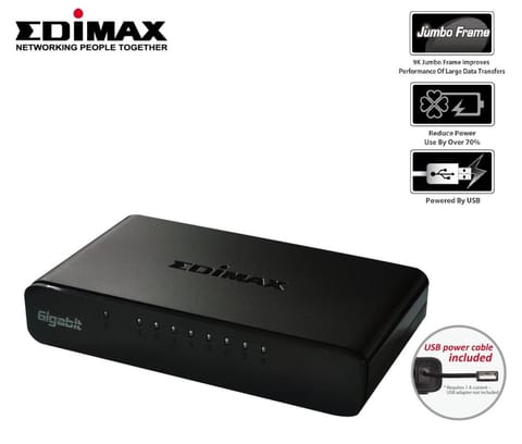 ⁨Edimax ES-5800G V3 łącza sieciowe Nie zarządzany Gigabit Ethernet (10/100/1000) Czarny⁩ w sklepie Wasserman.eu