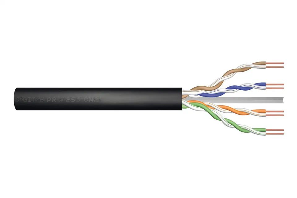 ⁨Kabel teleinformatyczny instalacyjny zewnętrzny żelowany kat.6, U/UTP, Fca, drut, AWG 23/1, PE, 305m, czarny, szpula⁩ w sklepie Wasserman.eu
