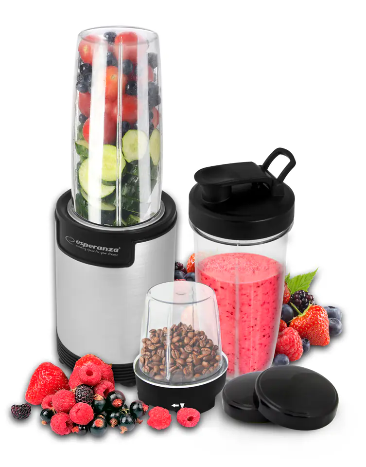 ⁨Blender sportowy do mielenia Esperanza NUTRI BOMB EKM030 (900W; kolor czarno-srebrny)⁩ w sklepie Wasserman.eu