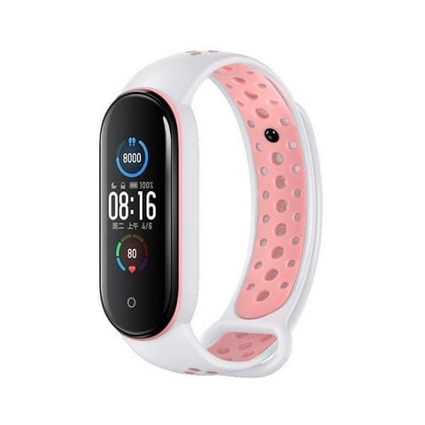 ⁨Beline pasek Design Mi Band 7/6/5 biało-różowy /white-pink⁩ w sklepie Wasserman.eu