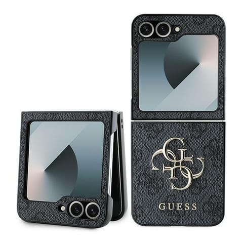 ⁨Guess GUHCZF64GMGGR Z Flip6 F741 czarny/black Leather 4G Metal Logo⁩ w sklepie Wasserman.eu