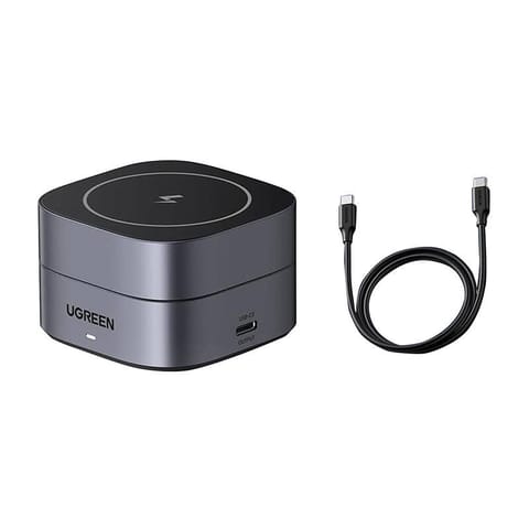 ⁨Ładowarka indukcyjna Qi 2w1 Ugreen W256 do iPhone, AirPods, 20W (czarna) + kabel USB-C do USB-C 1m⁩ w sklepie Wasserman.eu