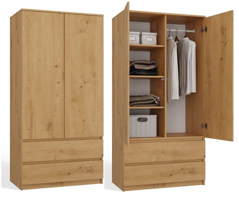 ⁨Topeshop SZAFA MALWA ART bedroom wardrobe/closet 5 shelves 2 door(s) Oak⁩ at Wasserman.eu