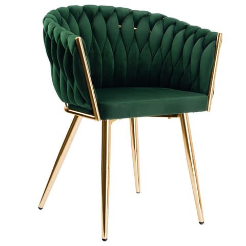 ⁨Krzesło welurowe plecione COFTON gold VELVET ciemnozielony⁩ w sklepie Wasserman.eu