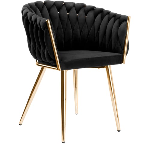 ⁨Krzesło welurowe plecione COFTON Gold VELVET Czarny⁩ w sklepie Wasserman.eu