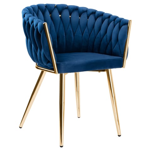 ⁨Krzesło welurowe plecione COFTON gold VELVET granatowy⁩ w sklepie Wasserman.eu