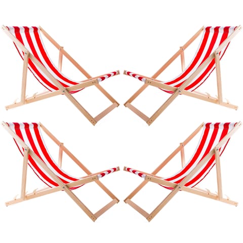 ⁨Zestaw 4 lezaków, czerwone pasy, zmontowane, woodok⁩ w sklepie Wasserman.eu