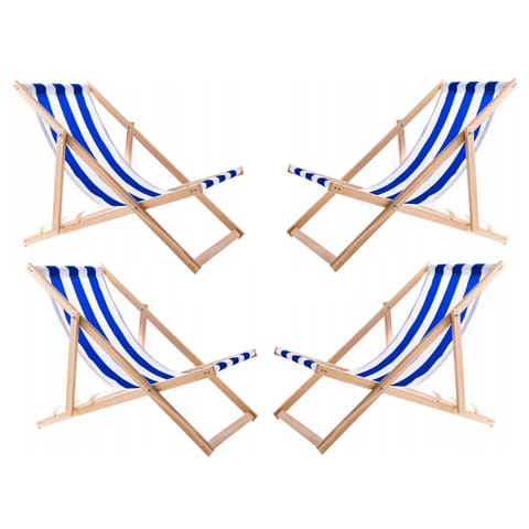 ⁨Zestaw 4 lezaków, niebieskie pasy, zmontowane, woodok⁩ w sklepie Wasserman.eu