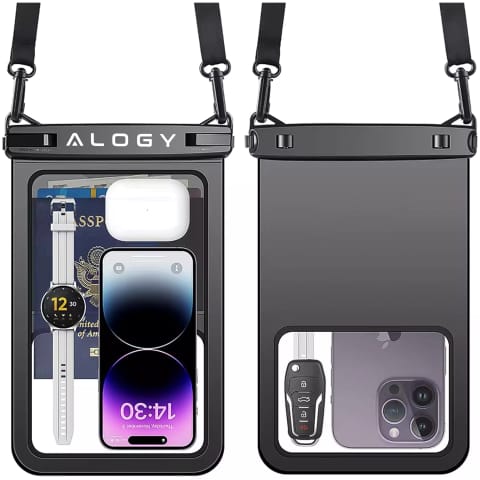 ⁨Etui wodoodporne wodoszczelne IPX8 na telefon 6.7" podwójne Case futerał Alogy Waterproof Czarne⁩ w sklepie Wasserman.eu