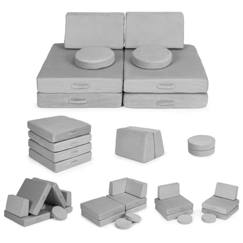 ⁨Sofa modułowa duża składana dla dzieci DIY 8 miękkich poduch - szara ECOTOYS⁩ w sklepie Wasserman.eu